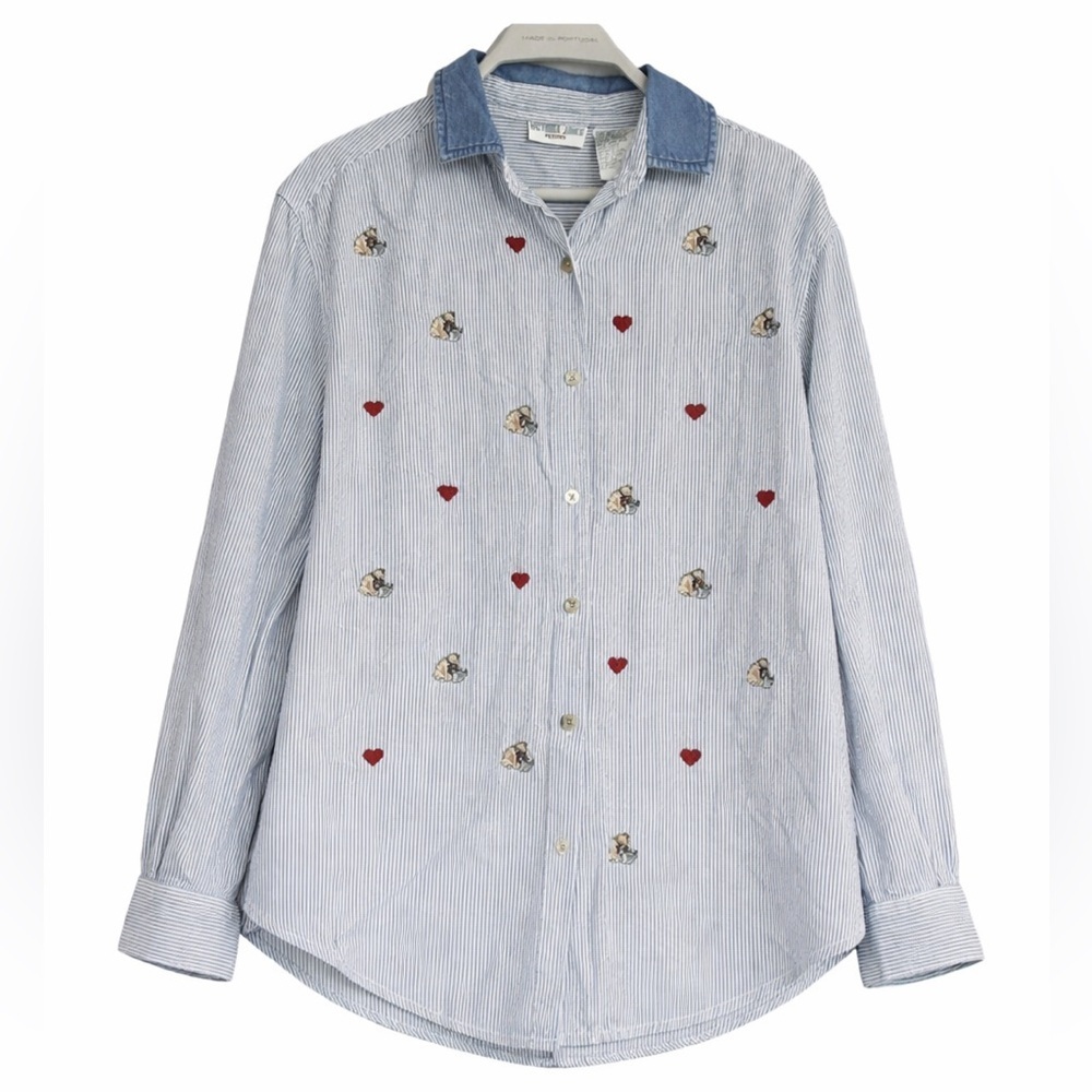 Vintage embroidered Cat button down blouse grandmacore kawaii vtg